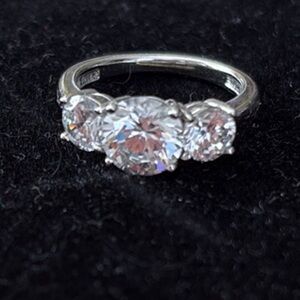 Elegant Sterling Silver Diamonique Three-Stone Ring